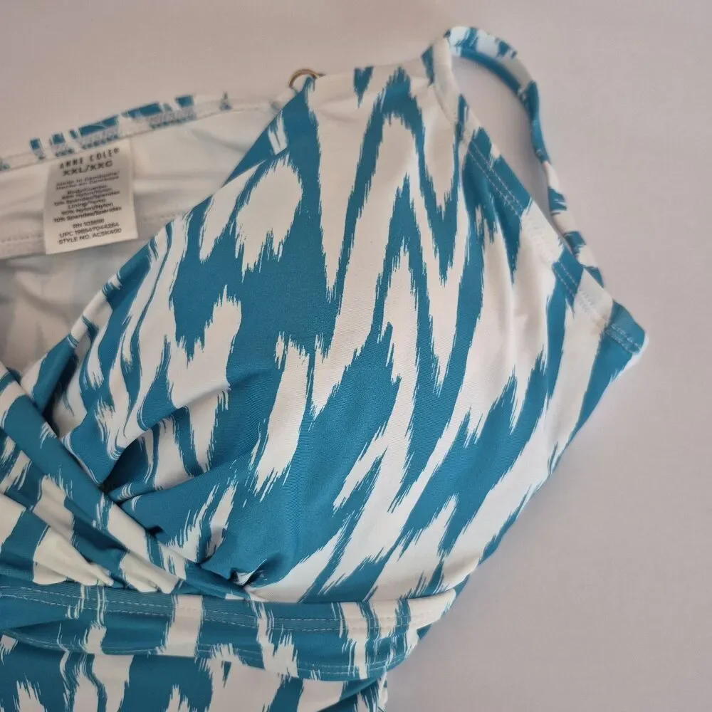 Anne Cole Blue White Ikat Underwire Swimsuit Tankini Top Womens XXL